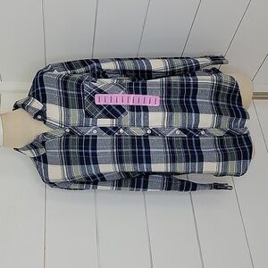 NWT GAP small blue white& green plaid loose fit flannel